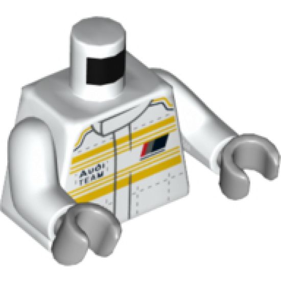 Torso Race Suit with Horizontal Yellow Stripes and 'Audi TEAM' on Front and Back Pattern / White Arms / Light Bluish Gray Hands
