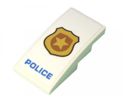 Slope, Curved 4 x 2 with Black Outlined Gold Badge and Blue 'POLICE' Pattern (Sticker) - Set 60239