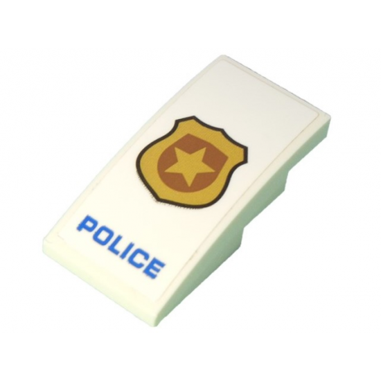 Slope, Curved 4 x 2 with Black Outlined Gold Badge and Blue 'POLICE' Pattern (Sticker) - Set 60239