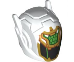 Minifigure, Headgear Helmet with Ear Antennae with Pearl Gold and Bright Green Dragon Face over Black Visor Pattern