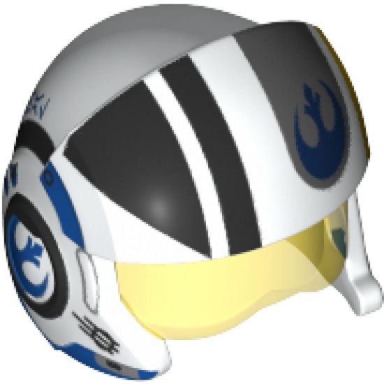 Minifigure, Headgear Helmet SW Rebel Pilot Raised Front and Microphone with Trans-Yellow Visor with Black/Yellow Stripes and Black Rebel Logo Pattern