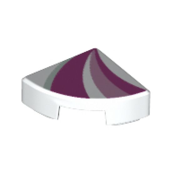 Tile, Round 1 x 1 Quarter with Bright Pink, Dark Pink, and Light Aqua Curved Stripes Pattern