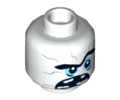 Minifigure, Head Alien Black Unibrow, Light Bluish Gray Cracks, Bright Light Blue Eyes, Wide Open Mouth Missing Teeth Pattern - Hollow Stud