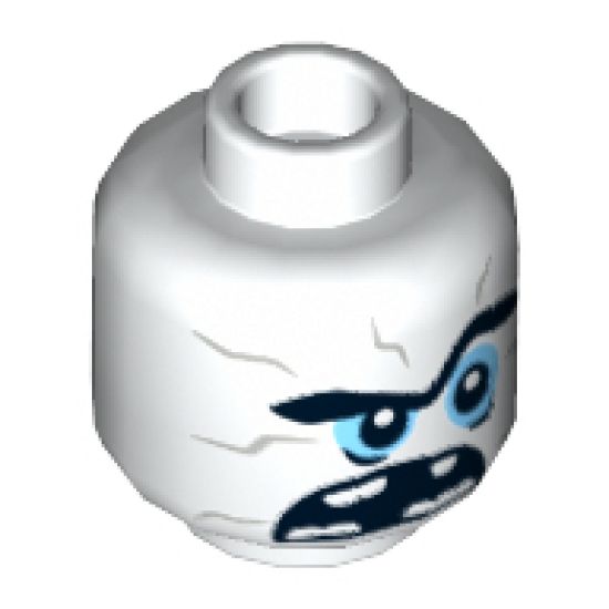Minifigure, Head Alien Black Unibrow, Light Bluish Gray Cracks, Bright Light Blue Eyes, Wide Open Mouth Missing Teeth Pattern - Hollow Stud