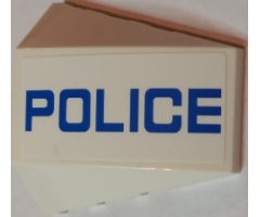 Wedge 4 x 4 No Studs with Blue 'Police' Thin Font on White Background Pattern Model Left Side (Sticker) - Set 60049