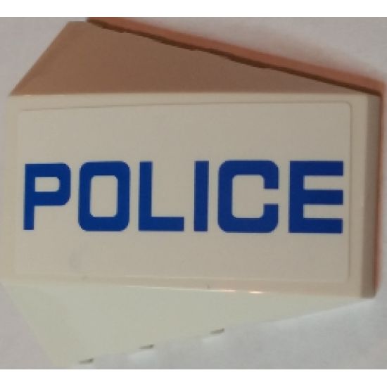 Wedge 4 x 4 No Studs with Blue 'Police' Thin Font on White Background Pattern Model Left Side (Sticker) - Set 60049