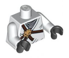 Torso Ninjago Brown Rope, Gold Lion Medallion and Gray Undershirt Pattern / White Arms / Black Hands