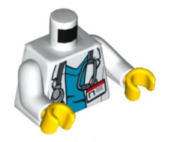 Torso Hospital Lab Coat, Dark Azure Scrubs, ID Badge and Stethoscope Pattern / White Arms / Yellow Hands
