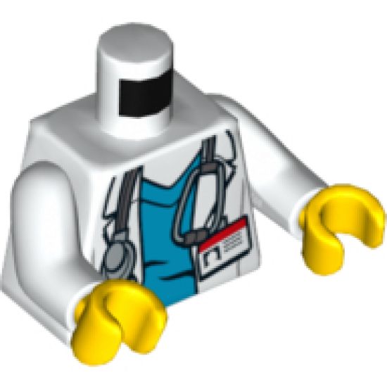 Torso Hospital Lab Coat, Dark Azure Scrubs, ID Badge and Stethoscope Pattern / White Arms / Yellow Hands
