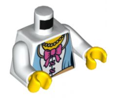 Torso Princess Corset with Medium Blue Panels, Pink Bow, Pearl Necklace and Gold Belt Pattern / White Arms / Yellow Hands