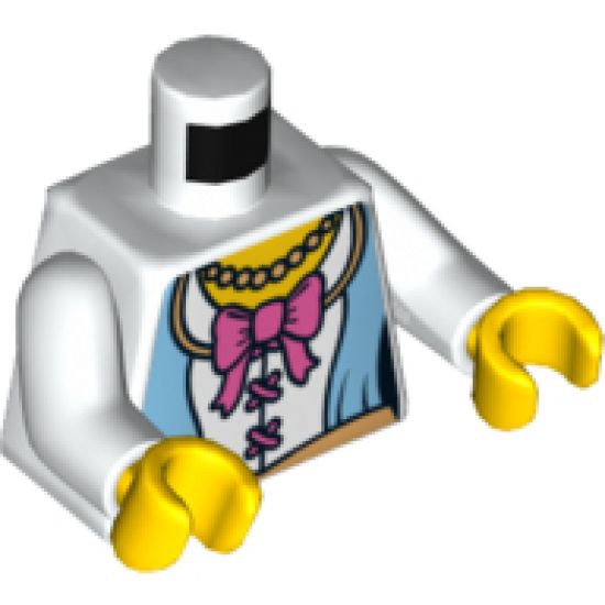 Torso Princess Corset with Medium Blue Panels, Pink Bow, Pearl Necklace and Gold Belt Pattern / White Arms / Yellow Hands