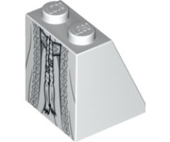 Slope 65 2 x 2 x 2 with Bottom Tube with Minifigure Dress/Skirt/Robe, Ornate Silver Fabric, Belt and Tassels Pattern