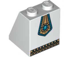Slope 65 2 x 2 x 2 with Bottom Tube with Minifigure Dress/Skirt/Robe, Gold Panel with Blue Jewel and Gold Fringe Pattern