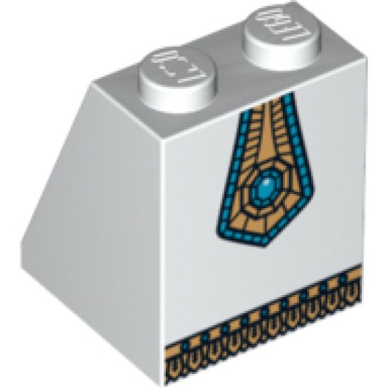 Slope 65 2 x 2 x 2 with Bottom Tube with Minifigure Dress/Skirt/Robe, Gold Panel with Blue Jewel and Gold Fringe Pattern