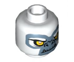 Minifigure, Head Dual Sided Alien Chima Gorilla with Yellow Eyes, Fangs and Gray and White Face, Happy / Angry Pattern (Grizzam) - Hollow Stud