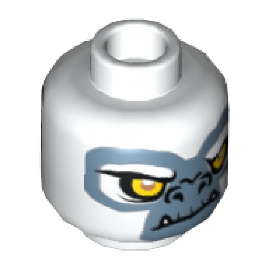 Minifigure, Head Dual Sided Alien Chima Gorilla with Yellow Eyes, Fangs and Gray and White Face, Happy / Angry Pattern (Grizzam) - Hollow Stud