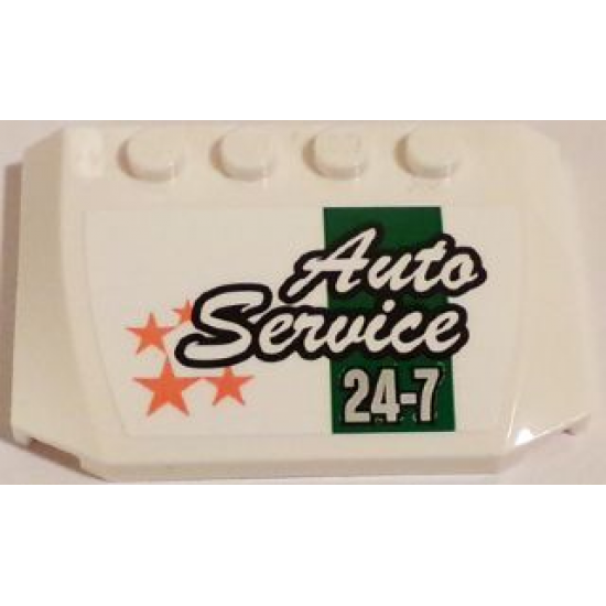 Wedge 4 x 6 x 2/3 Triple Curved with 'Auto Service 24-7' and Orange Stars on White Background Pattern (Sticker) - Set 60081