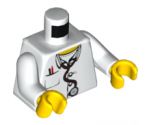 Torso Hospital Lab Coat, Open Collar, Stethoscope, Pocket Pen and Thermometer Pattern / White Arms / Yellow Hands