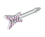 Minifigure, Utensil Guitar Electric 'ML' Type with Magenta Tiger Stripes and Silver Strings, Bridge and Whammy Bar Pattern