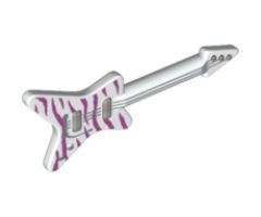 Minifigure, Utensil Guitar Electric 'ML' Type with Magenta Tiger Stripes and Silver Strings, Bridge and Whammy Bar Pattern