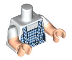 Torso Female with Dark Blue and Bright Light Blue Gingham Dress Pattern / Light Nougat Arms with White Short Sleeves Pattern / Light Nougat Hands