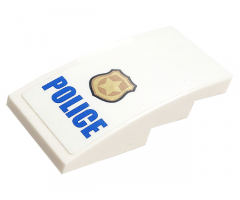 Slope, Curved 4 x 2 with Black Outlined Gold Badge and Blue 'POLICE' Pattern (Sticker) - Set 60141