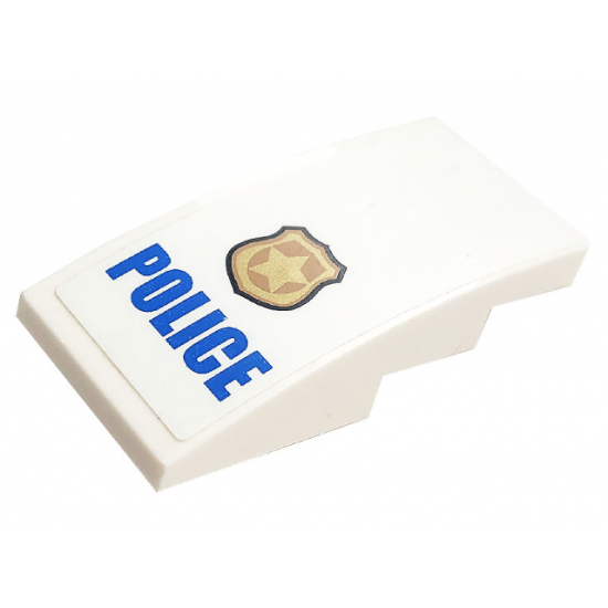 Slope, Curved 4 x 2 with Black Outlined Gold Badge and Blue 'POLICE' Pattern (Sticker) - Set 60141