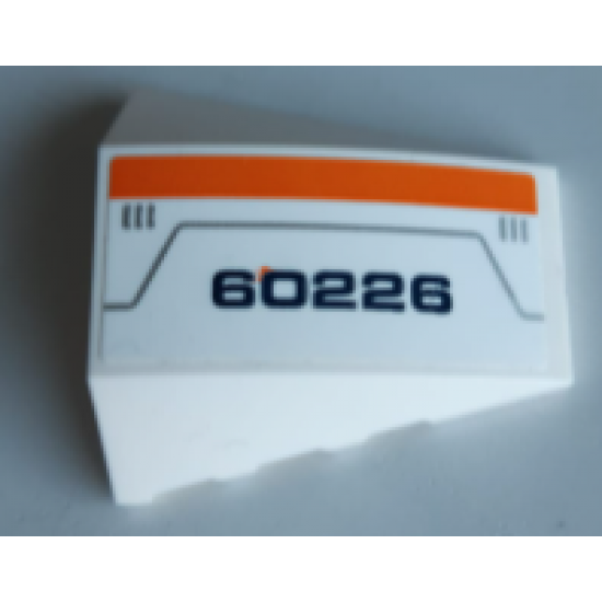 Wedge 4 x 4 No Studs with Dark Blue '60226', Orange Stripe, Dark Bluish Gray Lines Pattern Model Right Side (Sticker) - Set 60226