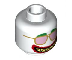Minifigure, Head Dual Sided Alien Green Eyebrows, Gold Sunglasses with Pink Lenses, Pointed Teeth, Wide Mouth / Wide Open Mouth Pattern - Hollow Stud