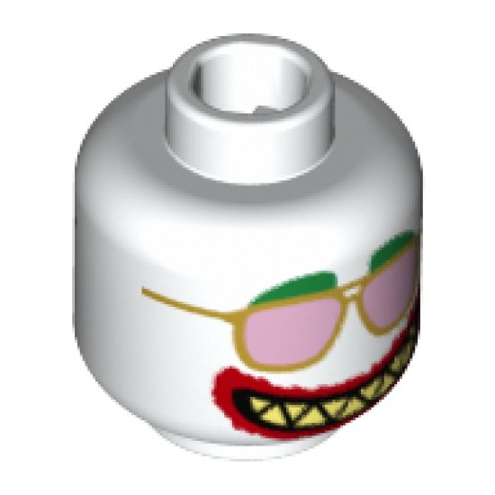 Minifigure, Head Dual Sided Alien Green Eyebrows, Gold Sunglasses with Pink Lenses, Pointed Teeth, Wide Mouth / Wide Open Mouth Pattern - Hollow Stud