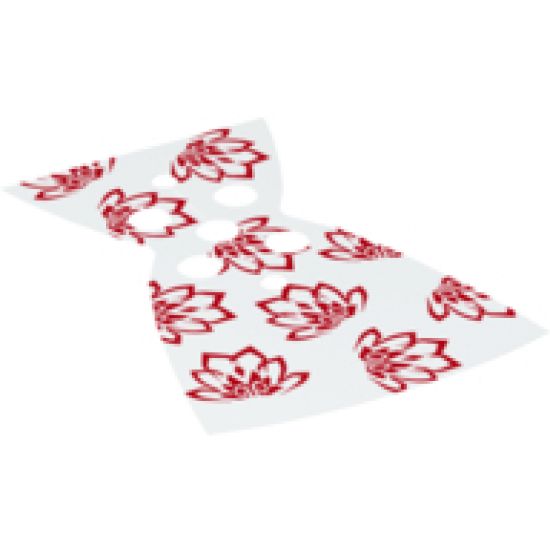 Minifigure, Body Wear Cape Cloth, Rounded Bottom and Straight Collar, Red Flowers Pattern, Traditional Starched Fabric