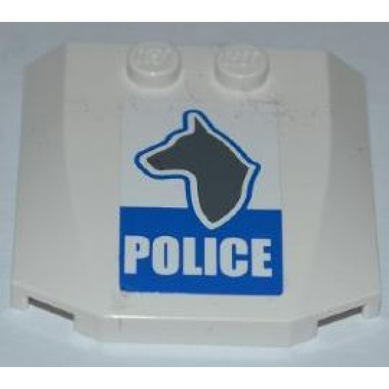 Wedge 4 x 4 x 2/3 Triple Curved with Dog Head and White 'POLICE' on Blue Background Pattern (Sticker) - Set 7285