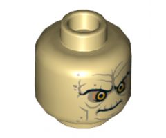 Minifigure, Head Dual Sided Wrinkles, Sunken Yellow Eyes, Black Eyebrows, Stern / Bared Teeth Angry Pattern (SW Palpatine) - Hollow Stud