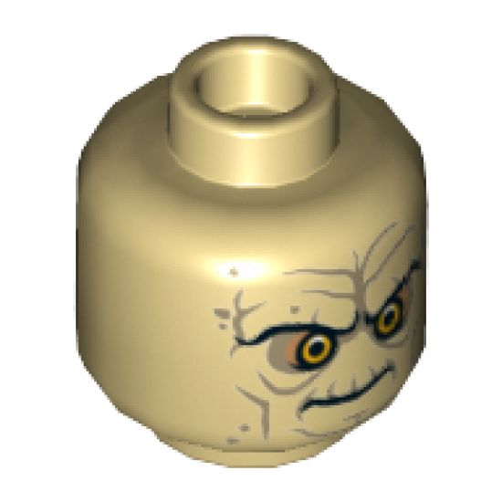 Minifigure, Head Dual Sided Wrinkles, Sunken Yellow Eyes, Black Eyebrows, Stern / Bared Teeth Angry Pattern (SW Palpatine) - Hollow Stud
