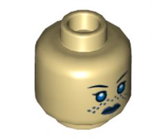 Minifigure, Head Dual Sided Female, Dark Blue Lips, Blue Tattoo, Neutral / Angry Pattern (SW Barriss Offee) - Hollow Stud