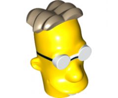 Minifigure, Head, Modified Simpsons Professor Frink with Glasses and Dark Tan Hair Pattern