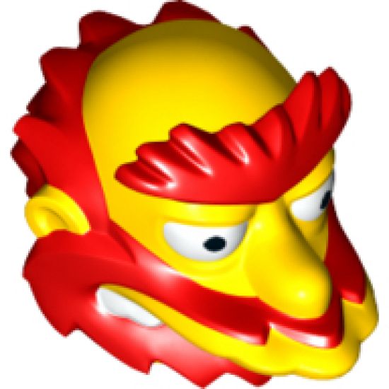 Minifigure, Head, Modified Simpsons Groundskeeper Willie with Red Beard, Eyebrows and Hair Pattern