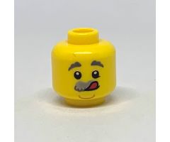 Minifigure, Head Dual Sided, Dark Bluish Gray Eyebrows, Light Bluish Gray Bushy Moustache, Neutral / Licking Lips Pattern - Hollow Stud
