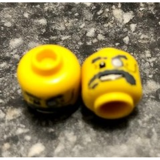 Minifigure, Head Glasses with Monocle on Chain and Bushy Dark Bluish Gray Eyebrows and Moustache Pattern - Hollow Stud