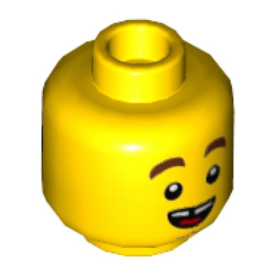 Minifigure, Head Dual Sided Reddish Brown Thick Eyebrows, Chin Dimple, Open Mouth Smile with Tongue / Angry with Black Mask Pattern - Hollow Stud