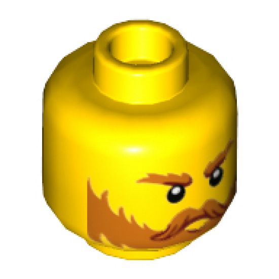 Minifigure, Head Orange Eyebrows, Moustache, and Beard, Dark Red Highlights Pattern - Hollow Stud