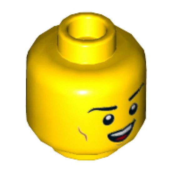 Minifigure, Head Dual Sided Black Eyebrows, Medium Nougat Cheek Lines, Smile Showing Teeth / Singing with Eyes Closed Pattern - Hollow Stud