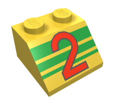 Slope 45 2 x 2 with Red Number 2 and Green Stripes Pattern