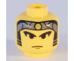 Minifigure, Head Male Gray Bandana with Gold Dot, Eyebrows, Sideburns Pattern - Blocked Open Stud