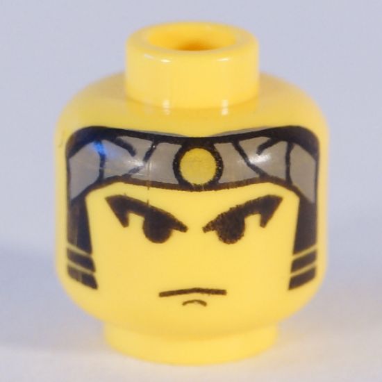Minifigure, Head Male Gray Bandana with Gold Dot, Eyebrows, Sideburns Pattern - Blocked Open Stud