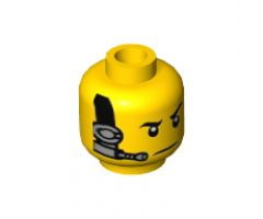 Minifigure, Head Black Eyebrows, White Pupils, Black and Silver Headset Pattern - Hollow Stud