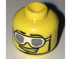 Minifigure, Head Glasses with Slotted White Sunglasses and Smirk with Gold Teeth Pattern - Hollow Stud