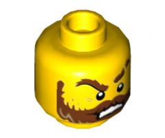 Minifigure, Head Dual Sided Beard Thick with Lines, Reddish Brown Thick Eyebrows, Moustache, Pupils, Angry / Disconcerted Pattern - Hollow Stud