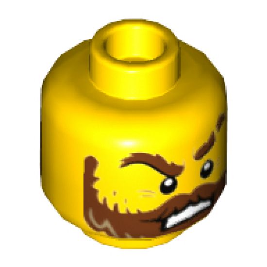 Minifigure, Head Dual Sided Beard Thick with Lines, Reddish Brown Thick Eyebrows, Moustache, Pupils, Angry / Disconcerted Pattern - Hollow Stud