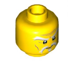 Minifigure, Head White and Gray Raised Eyebrows and Goatee, Medium Nougat Wrinkles, Concerned Expression Pattern (Sensei Wu) - Hollow Stud